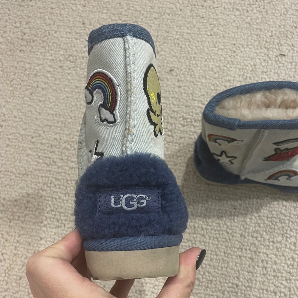 UGG Blue Kids Boots with Colorful Patches - Picture 2 of 5